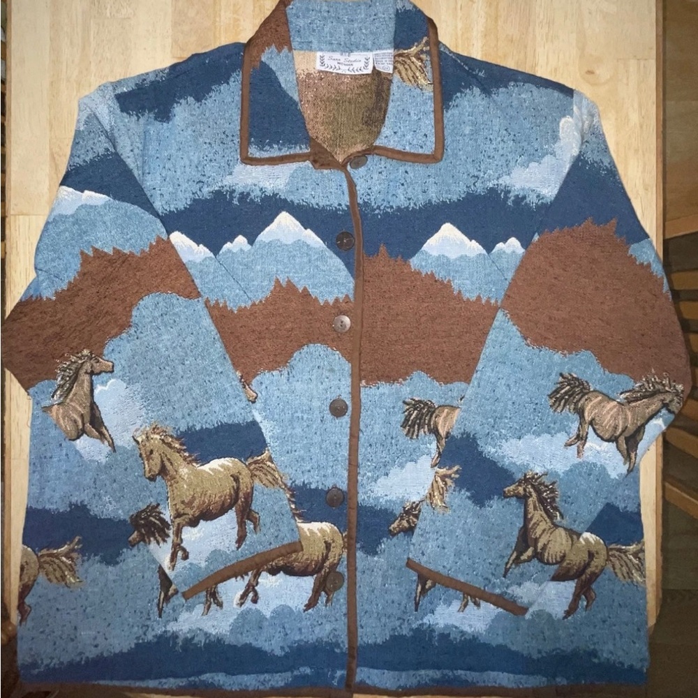 Sara studio women’s plus 2x tapestry western horse jacket